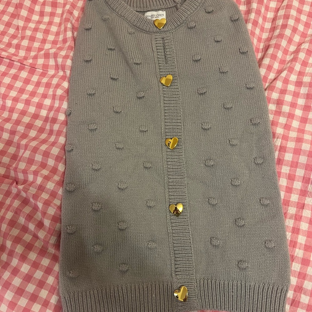 Shabby Chic Gray Dog Sweater with Gold Heart Buttons